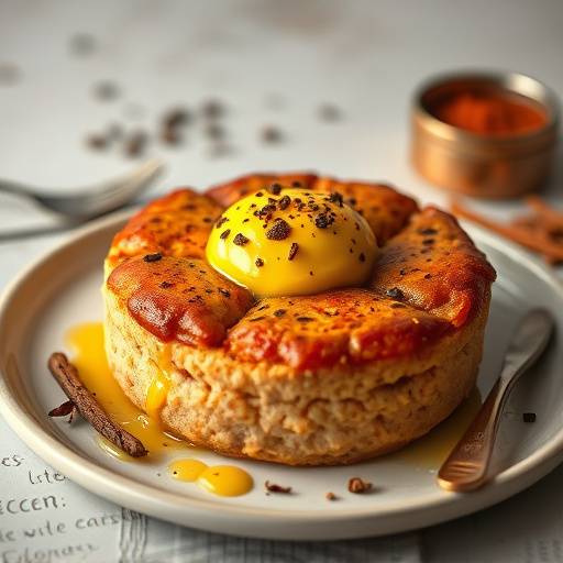A delicious serving of Bobotie, a traditional South African dish with spiced minced meat topped with an egg custard.