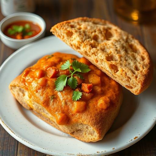 A quarter loaf of bread filled with delicious Durban curry, known as Bunny Chow.