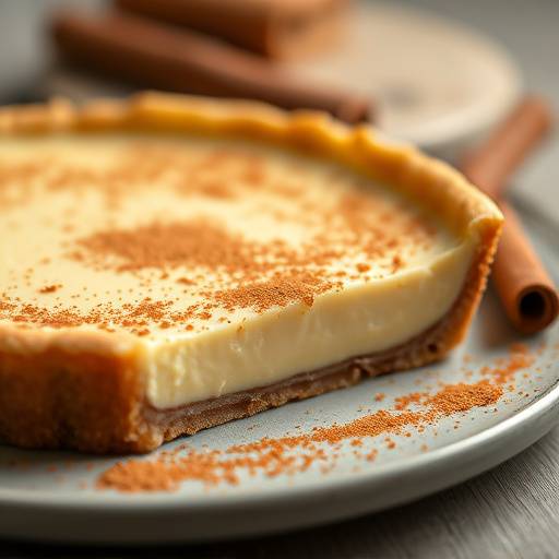 A slice of Melktert, a creamy South African milk tart dusted with cinnamon.