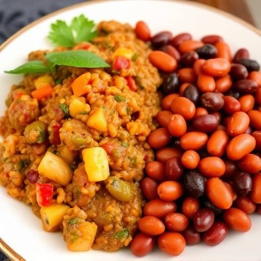 An appetizing image of Chakalaka and Beans served on a plate, displaying the vibrant colors of the dish
