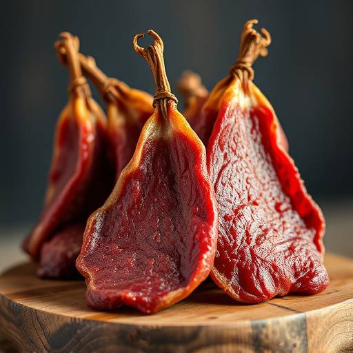 Biltong, dried, cured meat originating from South Africa